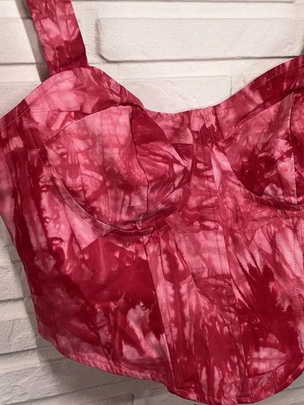 Satin Tie-Dye Bustier Crop Top in Deep Pink